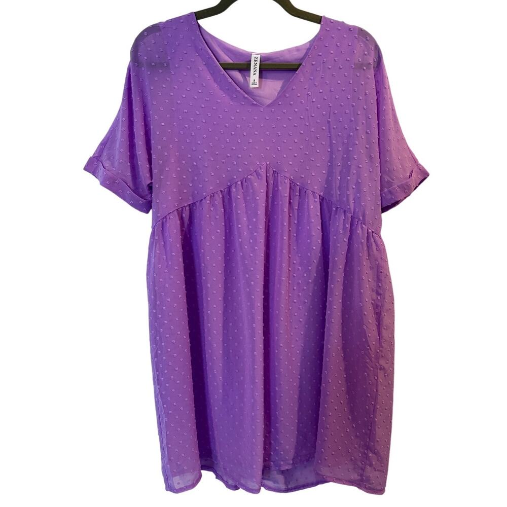 ❤️🔥Zenana Lavender Babydoll Dress Swiss Dot V-Neck Size S EUC - Picture 2 of 9